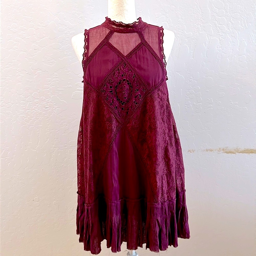 Free people plum Lace  mini Dress